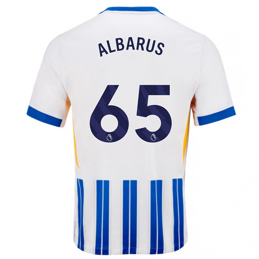 Danxen Niño Camiseta Zane Albarus #65 Blanco Azul Rayas 1ª Equipación 2024/25 La Camisa