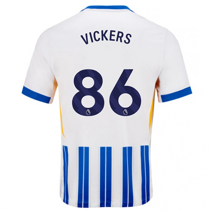 Danxen Niño Camiseta Jacob Vickers #86 Blanco Azul Rayas 1ª Equipación 2024/25 La Camisa