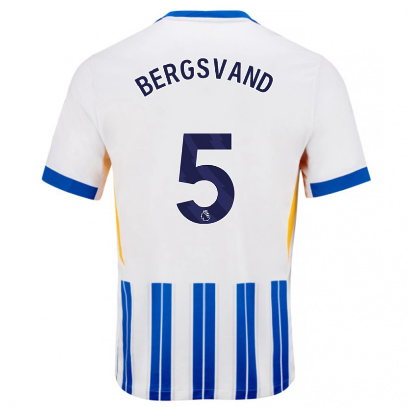 Danxen Niño Camiseta Guro Bergsvand #5 Blanco Azul Rayas 1ª Equipación 2024/25 La Camisa