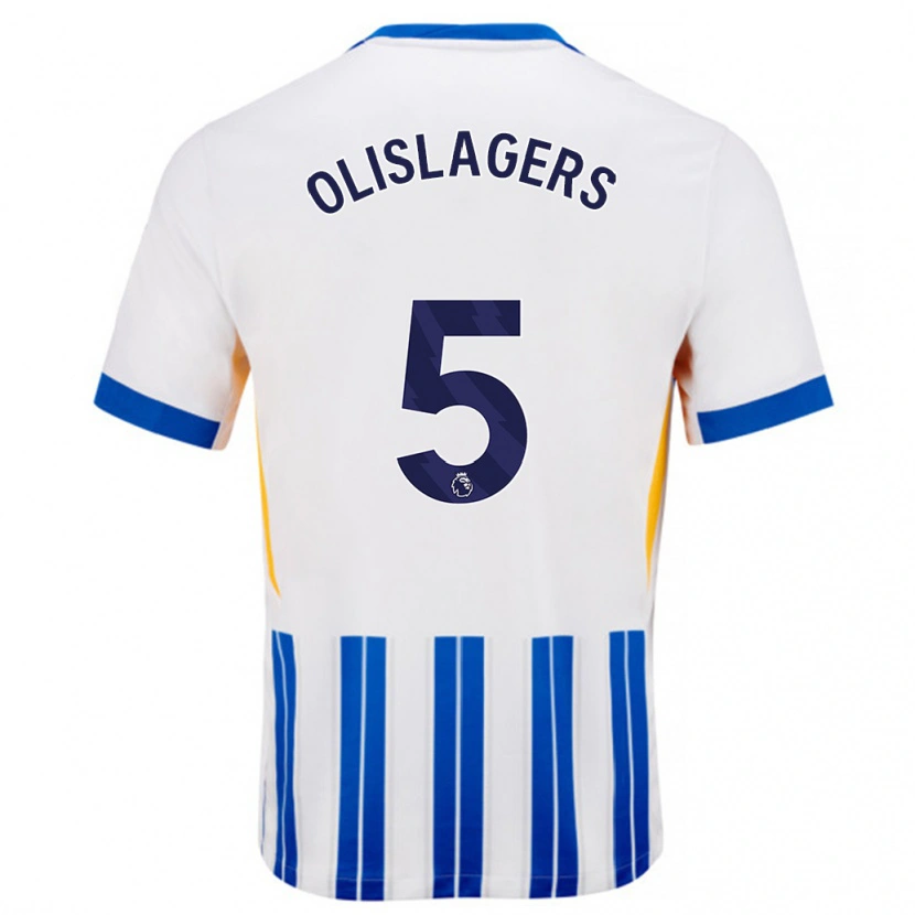 Danxen Niño Camiseta Marisa Olislagers #5 Blanco Azul Rayas 1ª Equipación 2024/25 La Camisa