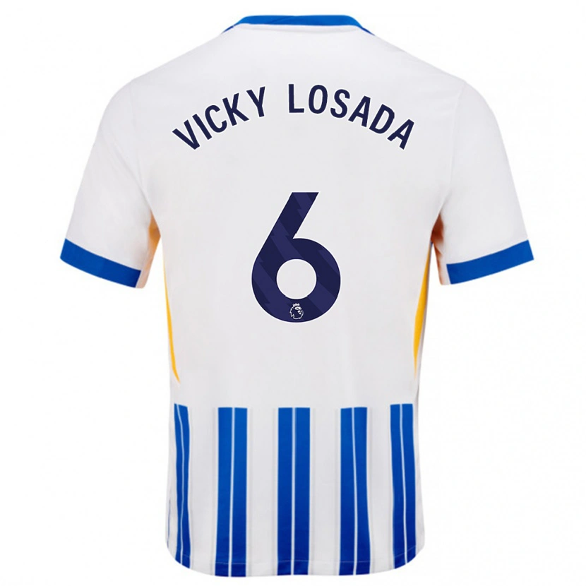 Danxen Niño Camiseta María Victoria Losada Gómez #6 Blanco Azul Rayas 1ª Equipación 2024/25 La Camisa