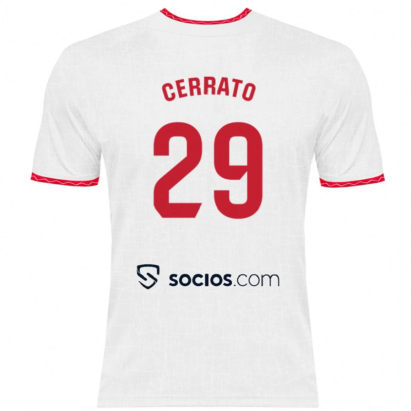 Danxen Niño Camiseta Alba Cerrato #29 Blanco Rojo 1ª Equipación 2024/25 La Camisa