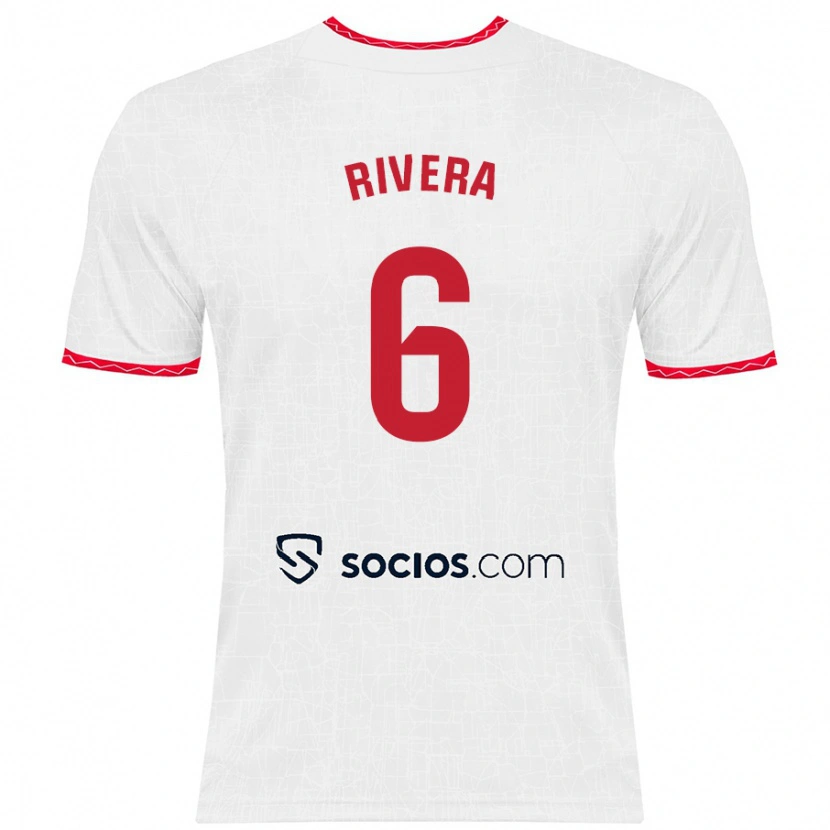 Danxen Niño Camiseta Pablo Rivera #6 Blanco Rojo 1ª Equipación 2024/25 La Camisa