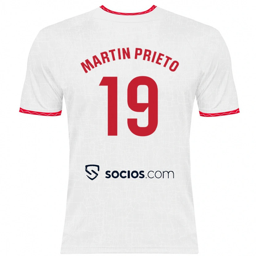 Danxen Niño Camiseta Cristina Martín-Prieto Gutiérrez #19 Blanco Rojo 1ª Equipación 2024/25 La Camisa