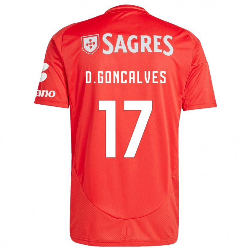 Danxen Niño Camiseta Diogo Goncalves #17 Rojo Blanco 1ª Equipación 2024/25 La Camisa