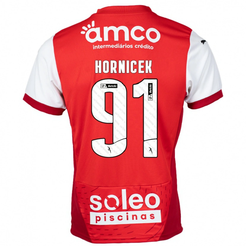 Danxen Niño Camiseta Lukas Hornicek #91 Rojo Blanco 1ª Equipación 2024/25 La Camisa