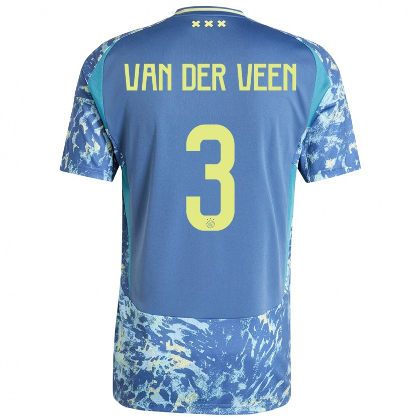 Danxen Niño Camiseta Roos Van Der Veen #3 Gris Azul Amarillo 2ª Equipación 2024/25 La Camisa