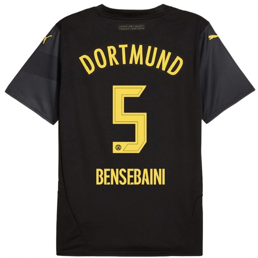 Danxen Niño Camiseta Ramy Bensebaini #5 Negro Amarillo 2ª Equipación 2024/25 La Camisa