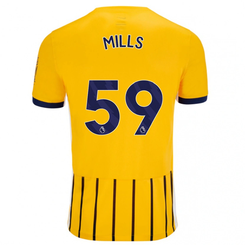 Danxen Niño Camiseta Harry Mills #59 Dorado Azul Rayas 2ª Equipación 2024/25 La Camisa