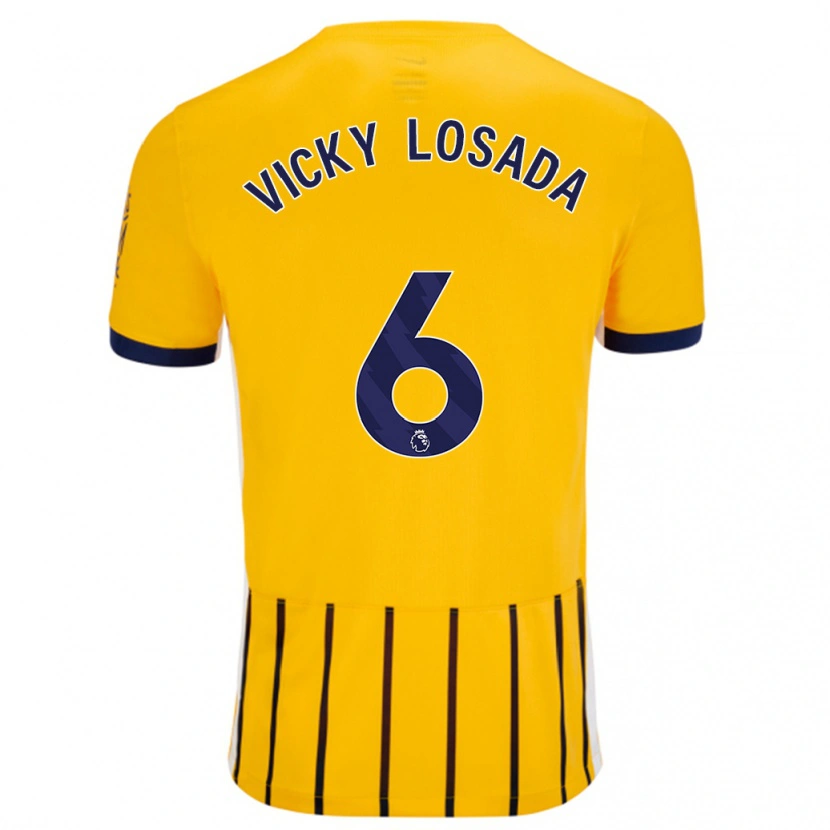 Danxen Niño Camiseta María Victoria Losada Gómez #6 Dorado Azul Rayas 2ª Equipación 2024/25 La Camisa