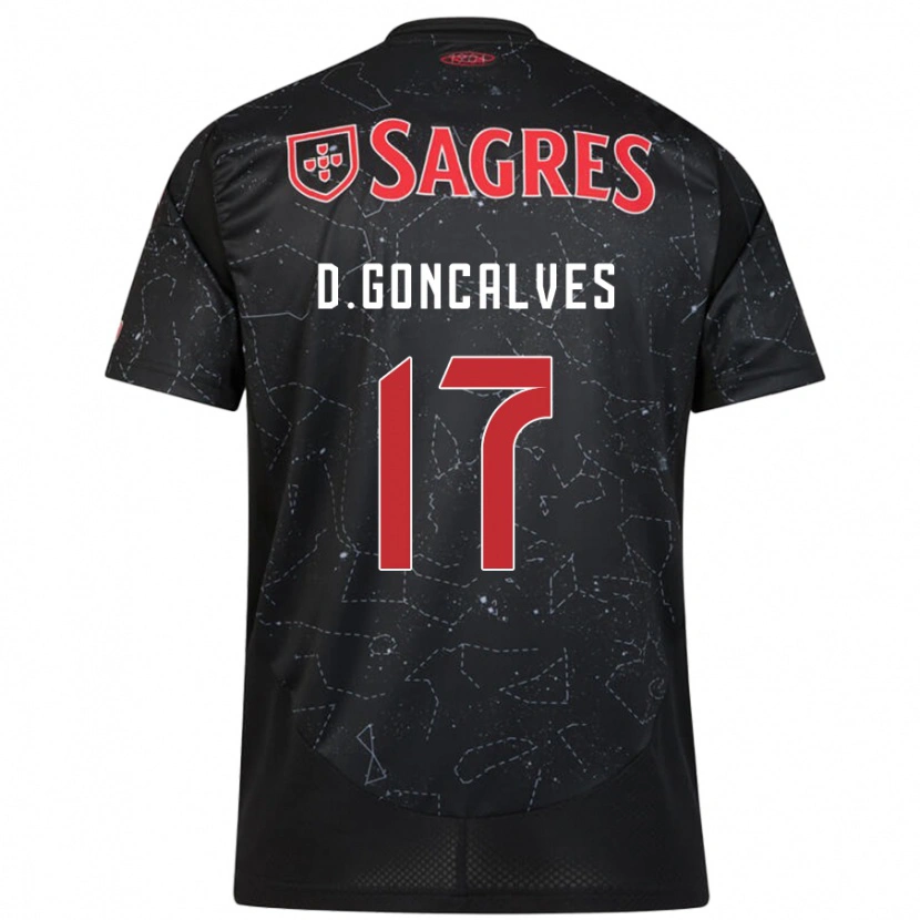 Danxen Niño Camiseta Diogo Goncalves #17 Negro Rojo 2ª Equipación 2024/25 La Camisa