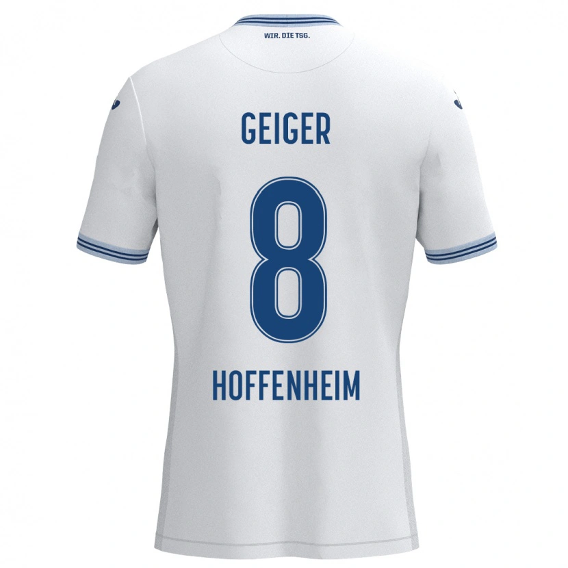 Danxen Niño Camiseta Dennis Geiger #8 Blanco Azul 2ª Equipación 2024/25 La Camisa