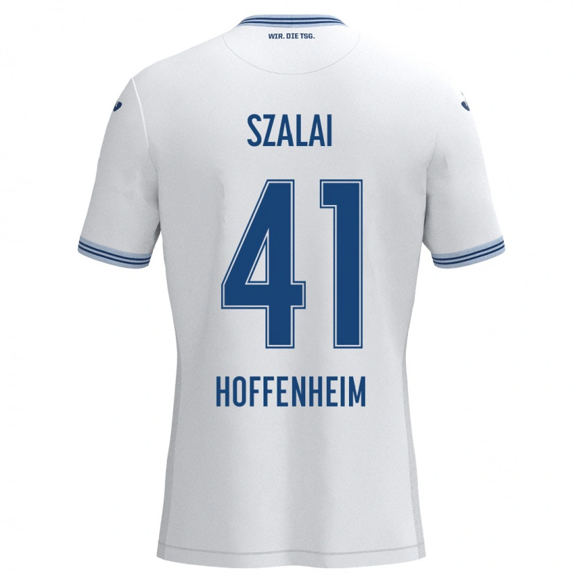 Danxen Niño Camiseta Attila Szalai #41 Blanco Azul 2ª Equipación 2024/25 La Camisa