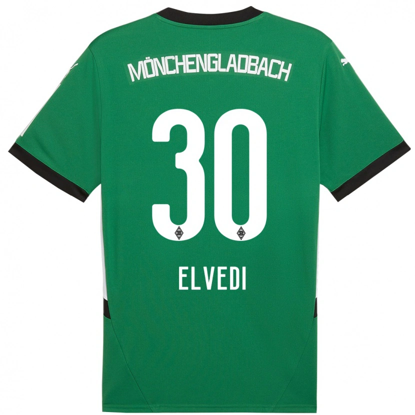 Danxen Niño Camiseta Nico Elvedi #30 Verde Blanco 2ª Equipación 2024/25 La Camisa