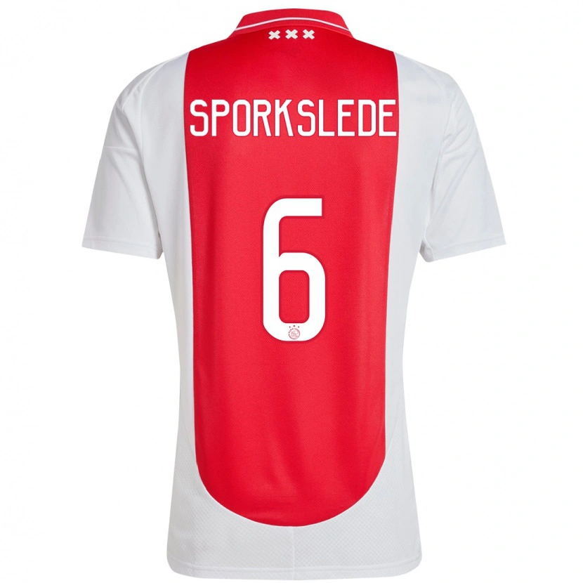 Danxen Hombre Camiseta Fabian Sporkslede #6 Rojo Blanco 1ª Equipación 2024/25 La Camisa