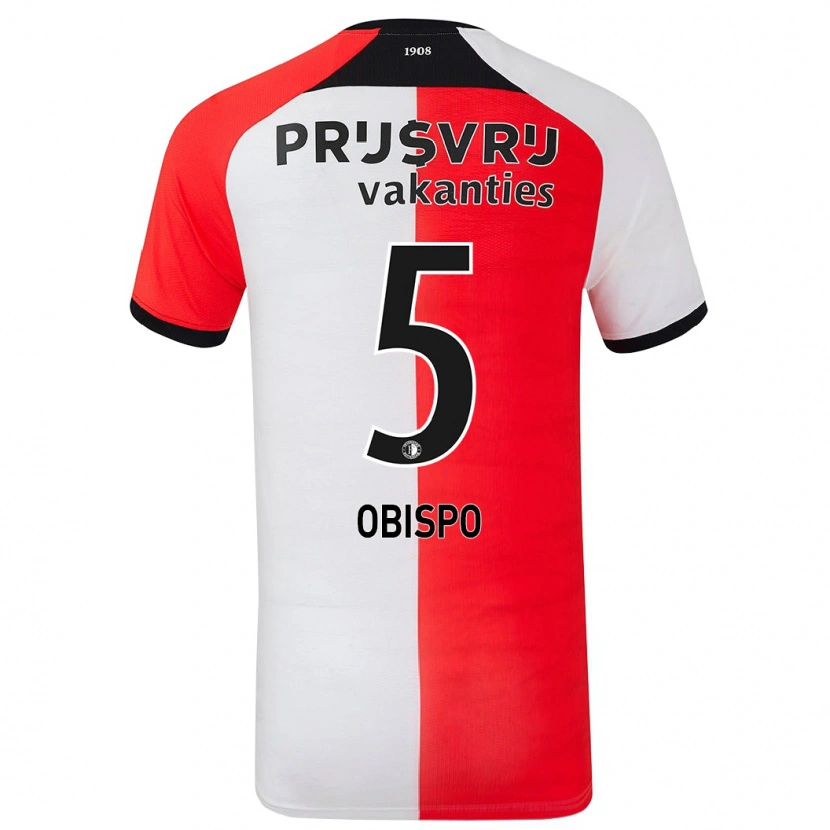 Danxen Hombre Camiseta Celainy Obispo #5 Rojo Blanco 1ª Equipación 2024/25 La Camisa