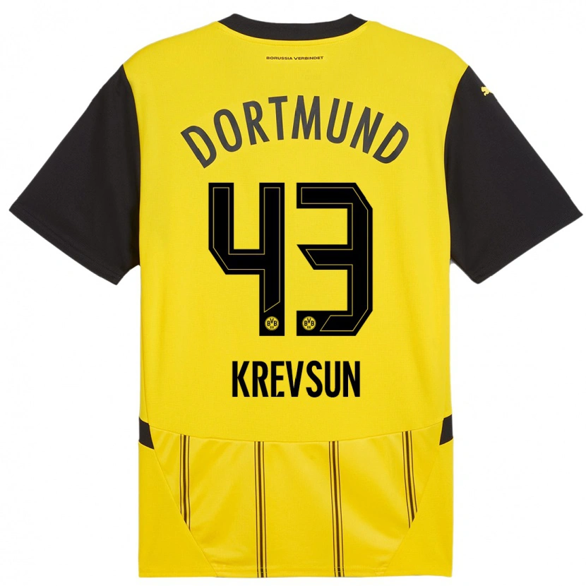 Danxen Hombre Camiseta Danylo Krevsun #43 Amarillo Negro 1ª Equipación 2024/25 La Camisa