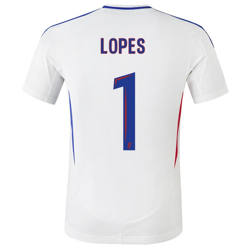 Danxen Hombre Camiseta Anthony Lopes #1 Blanco Azul 1ª Equipación 2024/25 La Camisa