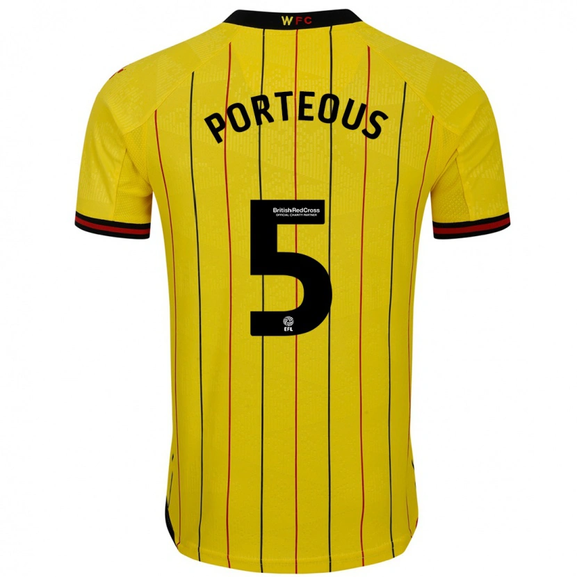 Danxen Hombre Camiseta Ryan Porteous #5 Amarillo Negro 1ª Equipación 2024/25 La Camisa