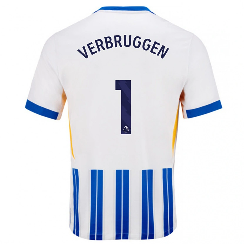 Danxen Hombre Camiseta Bart Verbruggen #1 Blanco Azul Rayas 1ª Equipación 2024/25 La Camisa