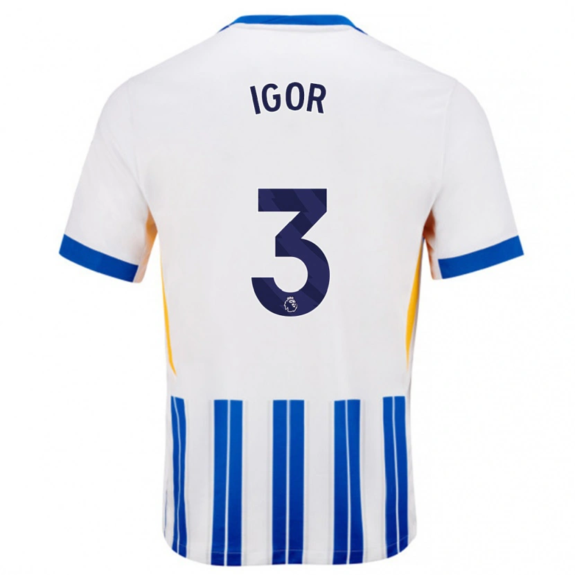 Danxen Hombre Camiseta Igor #3 Blanco Azul Rayas 1ª Equipación 2024/25 La Camisa