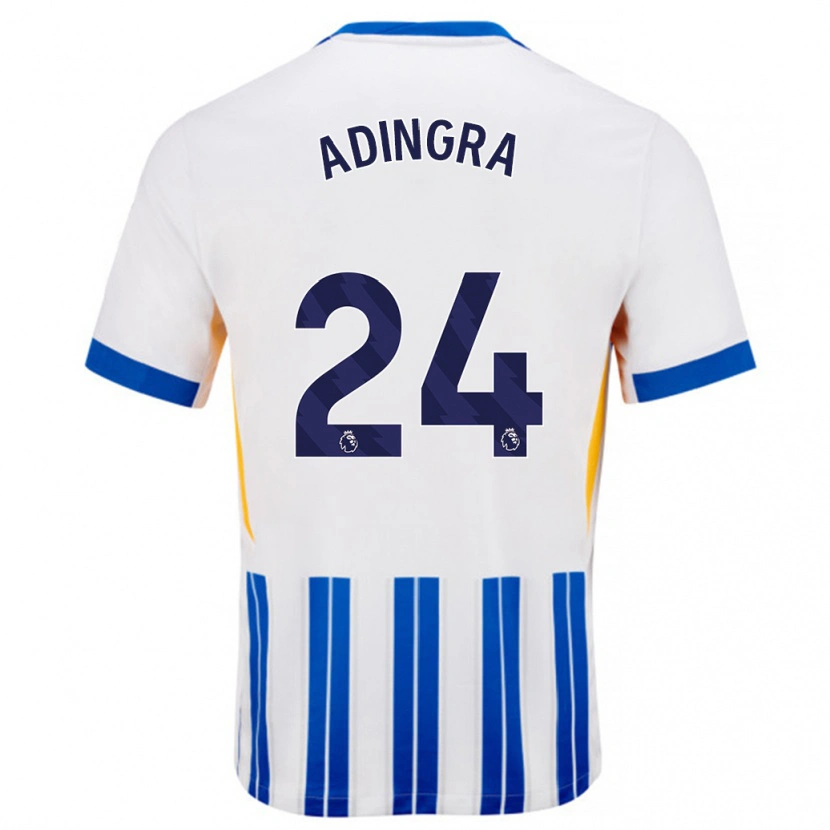 Danxen Hombre Camiseta Simon Adingra #24 Blanco Azul Rayas 1ª Equipación 2024/25 La Camisa