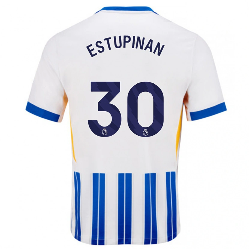 Danxen Hombre Camiseta Pervis Estupiñán #30 Blanco Azul Rayas 1ª Equipación 2024/25 La Camisa