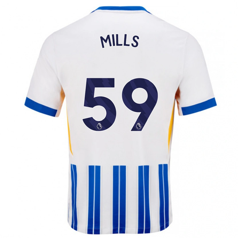 Danxen Hombre Camiseta Harry Mills #59 Blanco Azul Rayas 1ª Equipación 2024/25 La Camisa