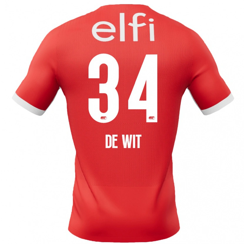 Danxen Hombre Camiseta Mees De Wit #34 Rojo Blanco 1ª Equipación 2024/25 La Camisa