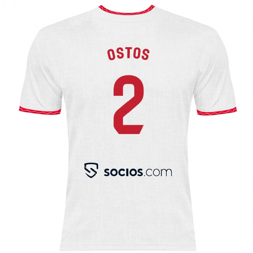 Danxen Hombre Camiseta Fran Ostos #2 Blanco Rojo 1ª Equipación 2024/25 La Camisa