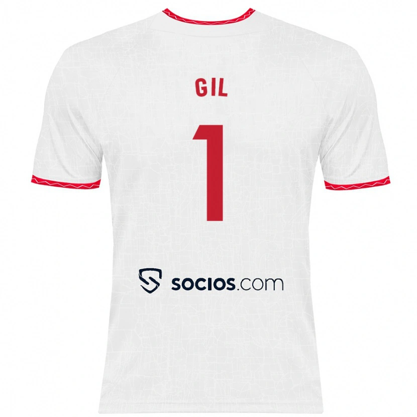 Danxen Hombre Camiseta David Gil #1 Blanco Rojo 1ª Equipación 2024/25 La Camisa