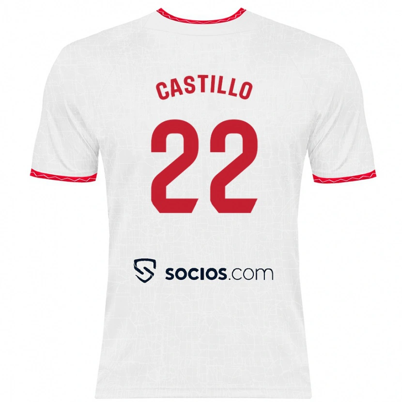 Danxen Hombre Camiseta José Castillo #22 Blanco Rojo 1ª Equipación 2024/25 La Camisa