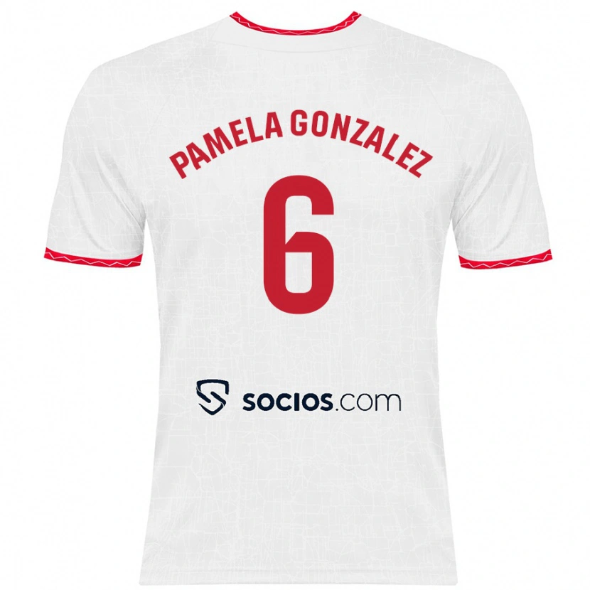 Danxen Hombre Camiseta Cinthia Pamela González Medina #6 Blanco Rojo 1ª Equipación 2024/25 La Camisa