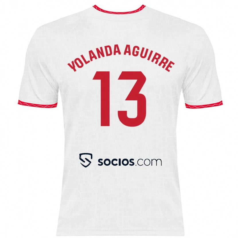 Danxen Hombre Camiseta Yolanda Aguirre Gutiérrez #13 Blanco Rojo 1ª Equipación 2024/25 La Camisa