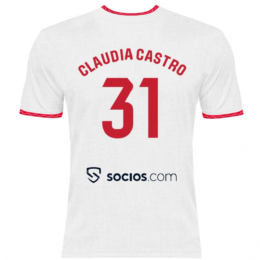Danxen Hombre Camiseta Claudia Castro Romero #31 Blanco Rojo 1ª Equipación 2024/25 La Camisa