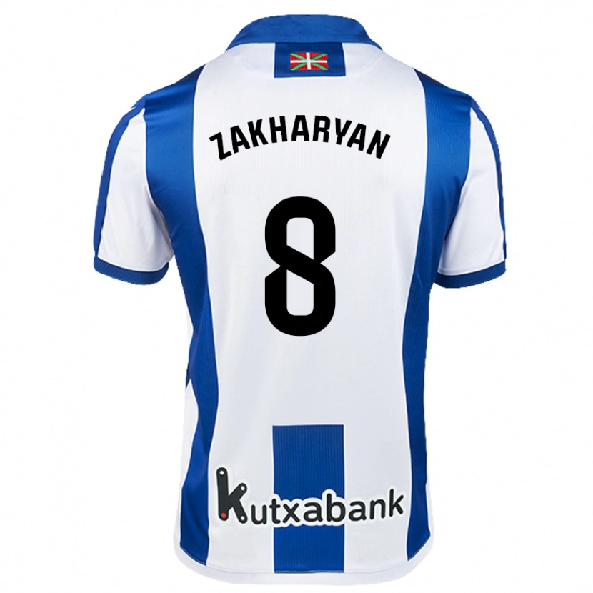 Danxen Hombre Camiseta Arsen Zakharyan #8 Blanco Azul 1ª Equipación 2024/25 La Camisa
