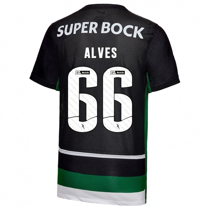 Danxen Hombre Camiseta Miguel Alves #66 Negro Blanco Verde 1ª Equipación 2024/25 La Camisa