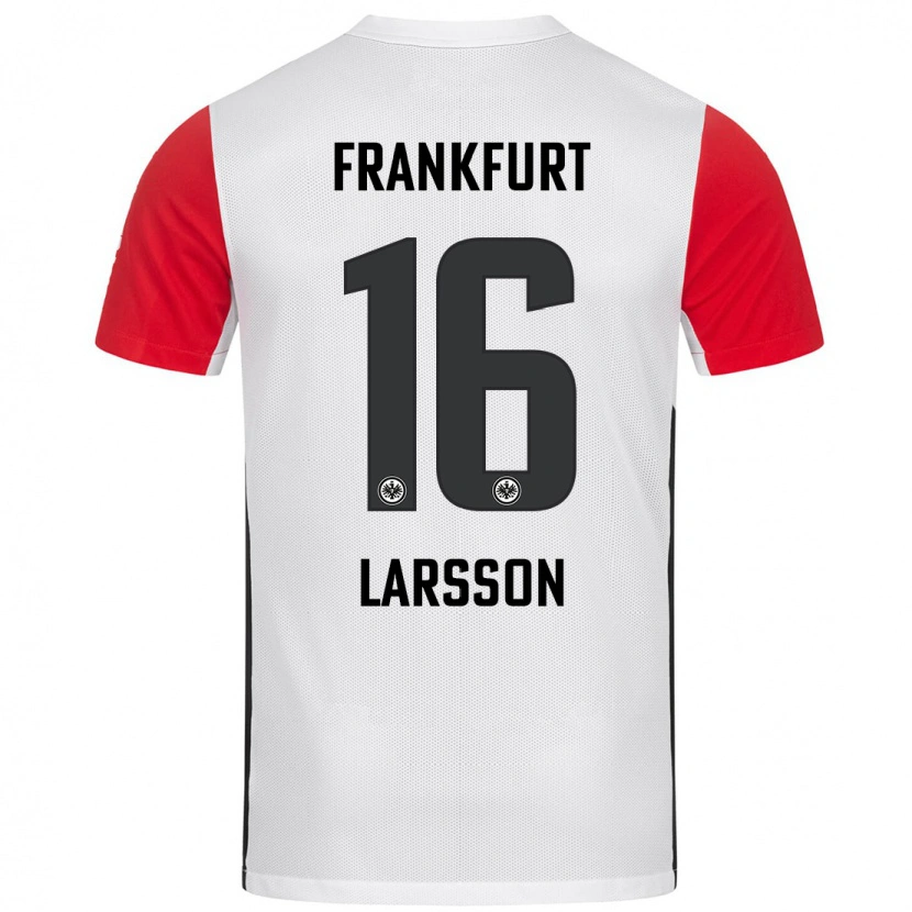 Danxen Hombre Camiseta Hugo Larsson #16 Blanco Rojo 1ª Equipación 2024/25 La Camisa