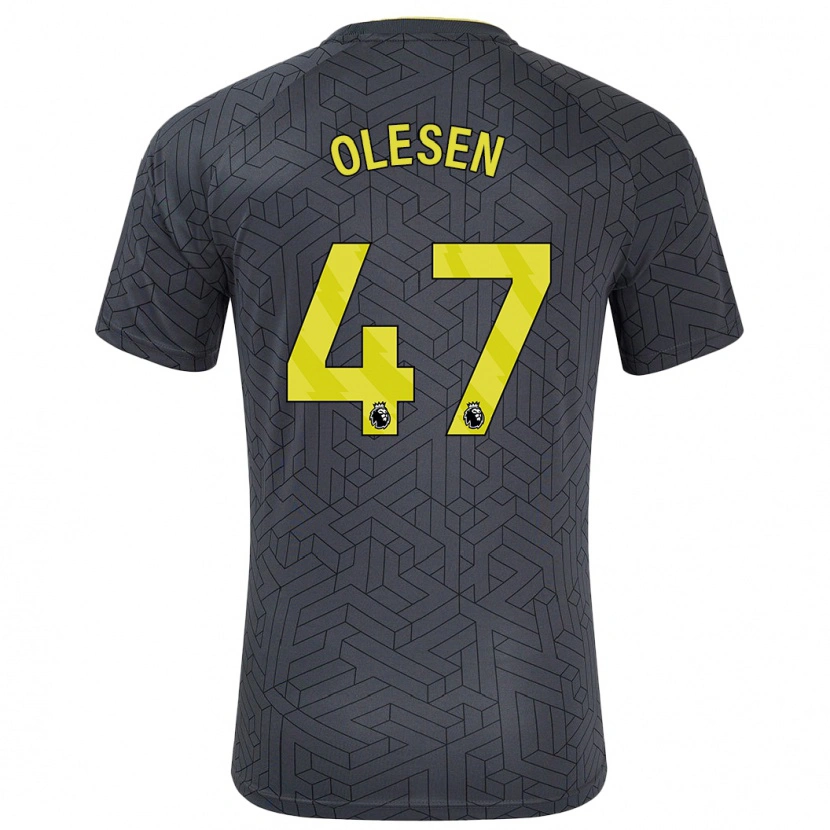 Danxen Hombre Camiseta Karoline Olesen #47 Negro Amarillo 2ª Equipación 2024/25 La Camisa
