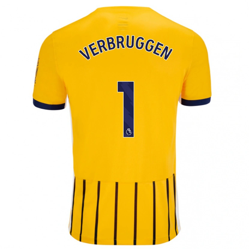 Danxen Hombre Camiseta Bart Verbruggen #1 Dorado Azul Rayas 2ª Equipación 2024/25 La Camisa
