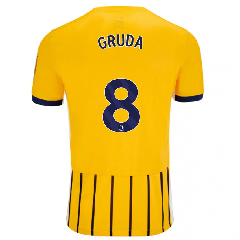 Danxen Hombre Camiseta Brajan Gruda #8 Dorado Azul Rayas 2ª Equipación 2024/25 La Camisa