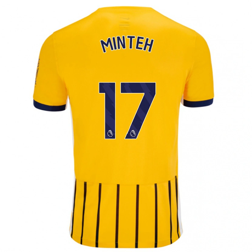 Danxen Hombre Camiseta Yankuba Minteh #17 Dorado Azul Rayas 2ª Equipación 2024/25 La Camisa