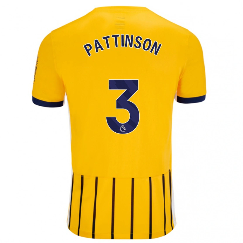 Danxen Hombre Camiseta Poppy Pattinson #3 Dorado Azul Rayas 2ª Equipación 2024/25 La Camisa