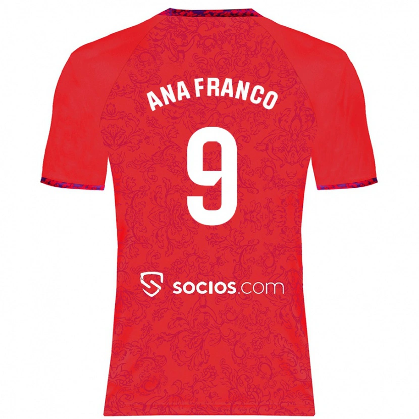 Danxen Hombre Camiseta Ana Franco De La Vega #9 Rojo 2ª Equipación 2024/25 La Camisa