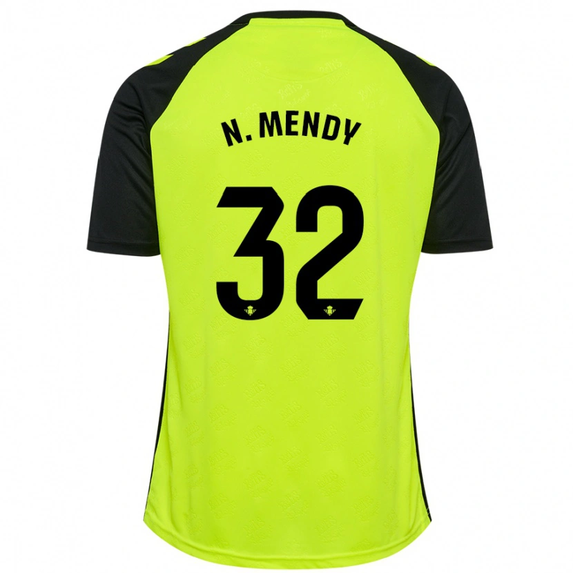 Danxen Hombre Camiseta Nobel Mendy #32 Amarillo Fluorescente Negro 2ª Equipación 2024/25 La Camisa