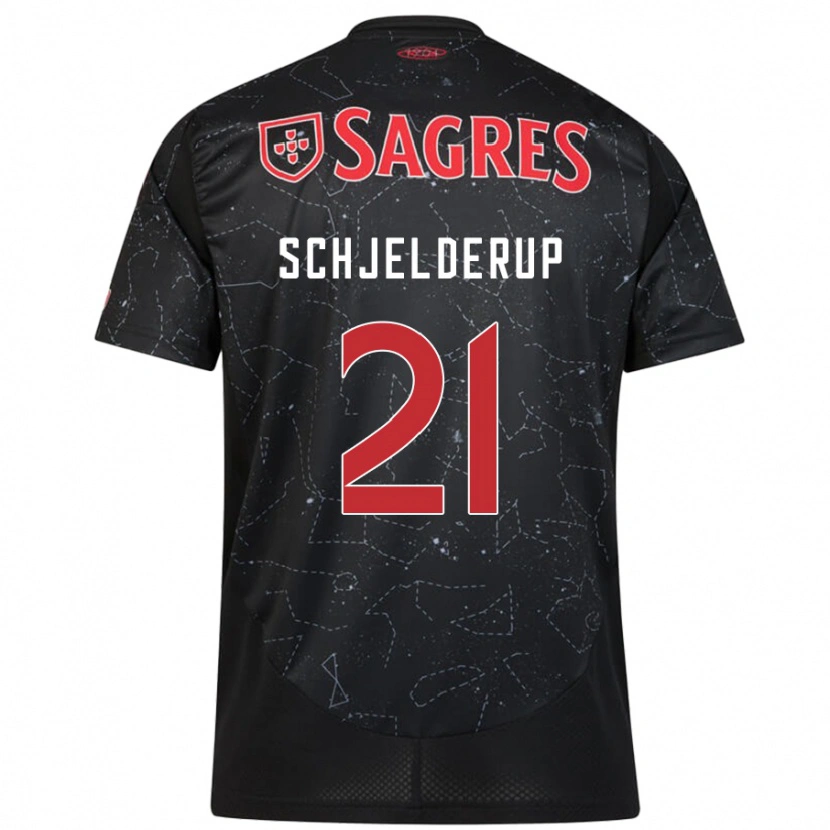 Danxen Hombre Camiseta Andreas Schjelderup #21 Negro Rojo 2ª Equipación 2024/25 La Camisa