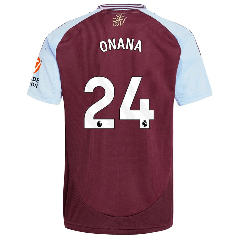 Danxen Mujer Camiseta Amadou Onana #24 Borgoña Azul Cielo 1ª Equipación 2024/25 La Camisa