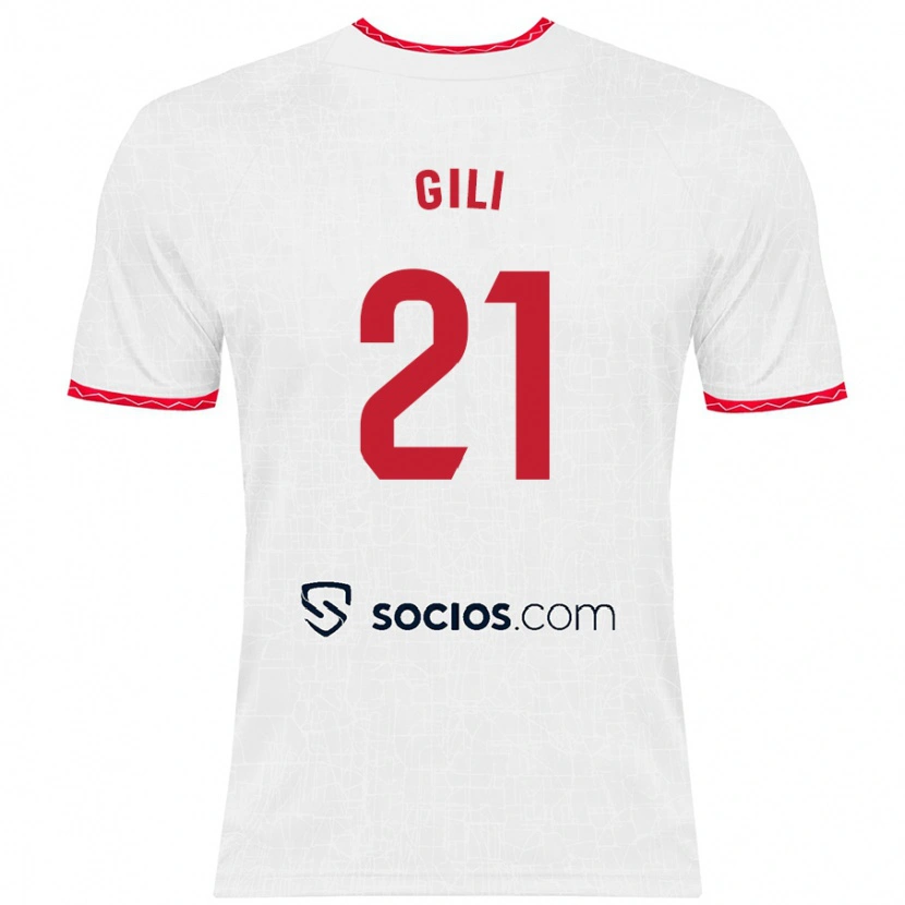 Danxen Mujer Camiseta Gemma Gili #21 Blanco Rojo 1ª Equipación 2024/25 La Camisa