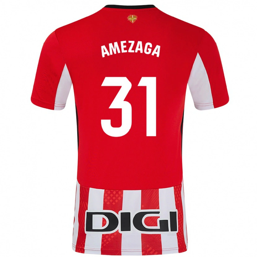 Danxen Mujer Camiseta Jone Amezaga #31 Rojo Blanco 1ª Equipación 2024/25 La Camisa