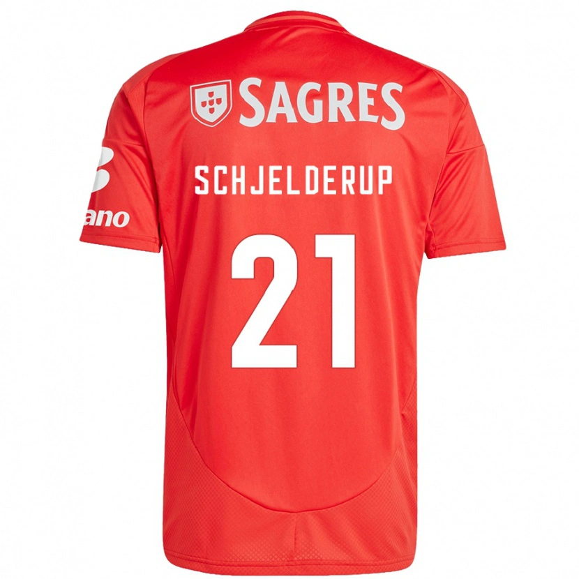 Danxen Mujer Camiseta Andreas Schjelderup #21 Rojo Blanco 1ª Equipación 2024/25 La Camisa